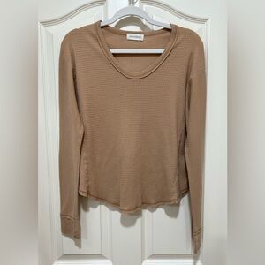 Treasure & Bond Tan Waffle Knit Long-Sleeve Top